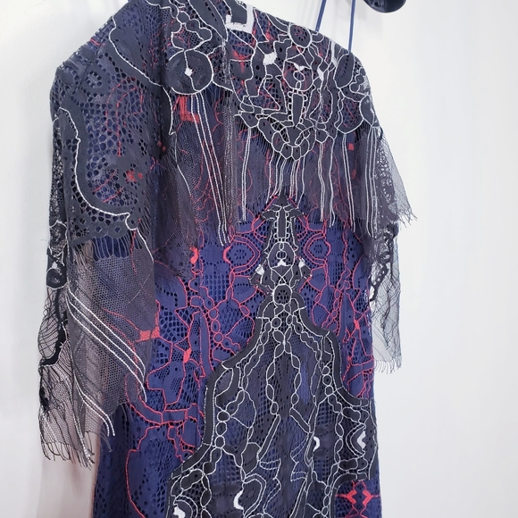 $1,065 NEW JONATHAN SIMKHAI Navy Black Cocktail Mini Dress Lace Fringed Hemline - Picture 8 of 12